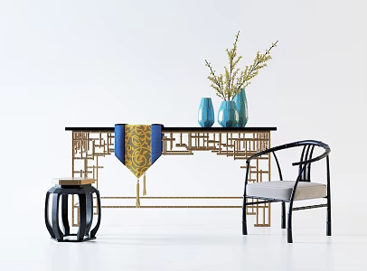 New Chinese style bar case porch case several chairs stool combination 3d model