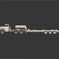 Cream Colored Model Flatbed Truck With Long Flatbed And Green Detail