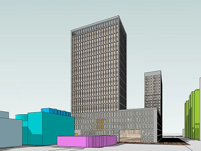 Modern Commercial Street With Tall Buildings And Colorful Urban Structures 3d model