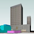 Modern Commercial Street With Tall Buildings And Colorful Urban Structures