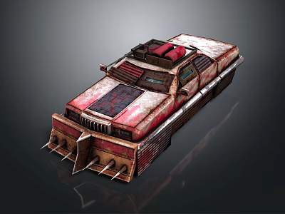 Rusty Modified Armored Vehicle With Front Spikes And Roof Equipment 3d model