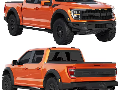 Orange Pickup Truck Exterior With Black Wheels Front Grille And Rear View 3d model