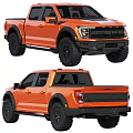 Orange Pickup Truck Exterior With Black Wheels Front Grille And Rear View