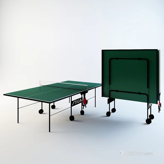 Green Foldable Table Tennis Table With Wheels For Portable Sports Equipment 3d model 