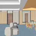 Kindergarten Interior Design With Wooden Walls Colorful Seats Tables And Geometric Furniture