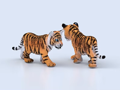 Adorable Stuffed Tiger Toys With Orange Black Stripes Facing Each Other 3d model