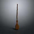Vintage Handmade Broom Featuring Wooden Handle And Woven Straw Bristles