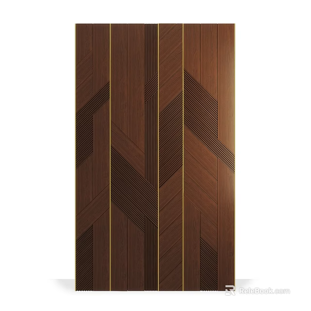 Modern Wooden Wall Decor With Herringbone Pattern And Gold Accent Lines 3d model 