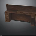 Dark Brown Wooden Desk With Multiple Drawers And Storage Cabinets