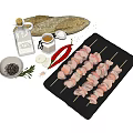 Juicy Meat Skewers With Bread And Spices On Black Slate Plate