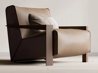 Modern Single Sofa Interior Design With Leather Upholstery Beige Cushion And Armrests 3d model