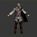 Man in Hooded Red and White Outfit with Cloak and Boots