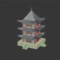Traditional Ancient Chinese Tower Architecture with Blue Roof Red Decorations and White Base Structure
