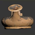 Ceramic Sculpture Carving With Brown Black Weathered Texture Circular Base And Horn Shaped Opening