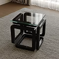 Sleek Modern Side Table With Glass Top And Black Geometric Metal Frame Design