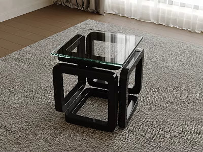 Sleek Modern Side Table With Glass Top And Black Geometric Metal Frame Design 3d model