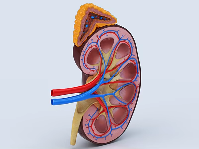 Human Abdominal Organ Kidney 3D Anatomical Model With Blood Vessels And Internal Structures 3d model