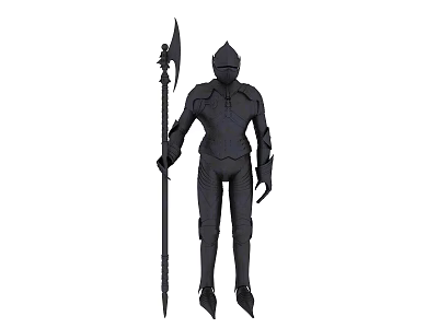 Dark Warrior Game Movie Character In Black Full Body Armor With Spiked Spear 3d model