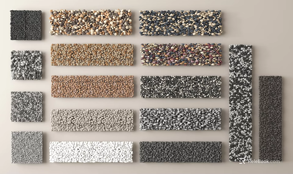 Various Stone and Wood Samples with Diverse Textures and Colors Arranged Neatly 3d model 