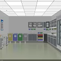 Medical Waste Disposal Room With Color Coded Bins Storage Cabinets And Medical Carts