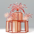 Art Installation Featuring Red Frame Structure With Pink Decorative Elements And Illuminated Details 3d model