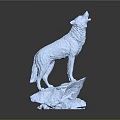Blue Wolf Statue Standing on Ice Like Base Howling Detailed Sculpture 3d model