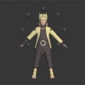 Blonde Haired Character In Yellow Coat With Brown Pants Holding Sticks And Black Spheres Surrounding