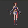 Woman In Mythical Costume With Red Hair Buns Dagger And Armor Sleeves
