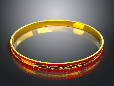 Golden Bracelet With Red Decorative Patterns And Shiny Surface For Daily Use 3d model