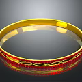 Golden Bracelet With Red Decorative Patterns And Shiny Surface For Daily Use