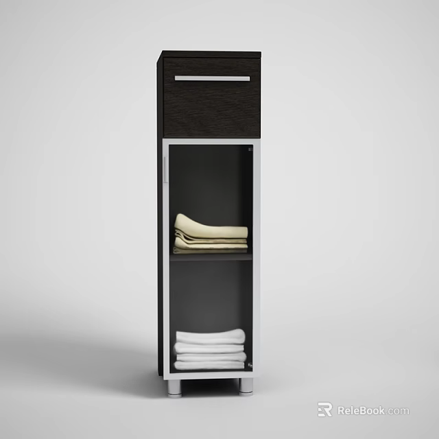 Modern Bathroom Cabinet Rack With Layered Design Metal Frame And Stacked Towels 3d model 