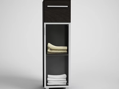 Modern Bathroom Cabinet Rack With Layered Design Metal Frame And Stacked Towels 3d model