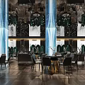 Elegant Restaurant Lobby With Marble Floor Green Plant Wall And Modern Decorations