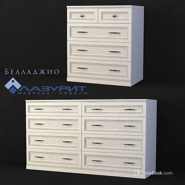 White Drawer Cabinets With Multiple Drawers And Metal Handles For Home Storage 3d model 