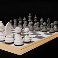 Checkered Chessboard With Black And White Chess Pieces On Wooden Frame