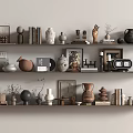 Stylish Decorative Ornament Combination With Shelf Display Vases Books Sculptures And Framed Art