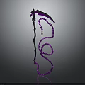 Purple Scythe Weapon Featuring Coiled Chain 3D Model Design With Curved Blade And Reflective Surface