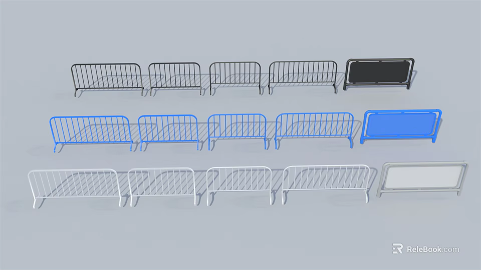 Temporary Metal Fences Barriers with Black Blue White Colors for Events Construction 3d model 
