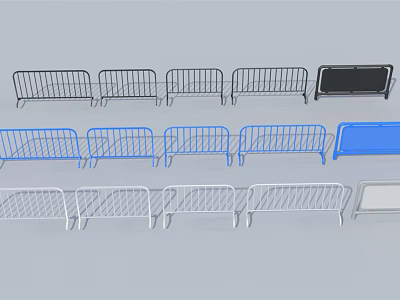 Temporary Metal Fences Barriers with Black Blue White Colors for Events Construction 3d model