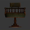 Vintage Wooden Armchair with Round Green Cushion Decorative Railings and Circular Base