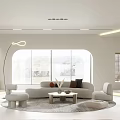 Modern Duplex Living Room Interior With Large Windows Sofa Coffee Table And Floor Lamp