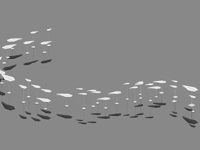 White Cloud Shaped Objects Hanging On Gray Background With Curved Arrangement And Black Shadows 3d model