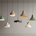 Modern Multicolored Pendant Lights with Various Designs on Gray Wall Molding 3d model