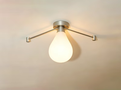 Flush Mount Modern Ceiling Light with White Spherical Bulb and Metal Brackets 3d model