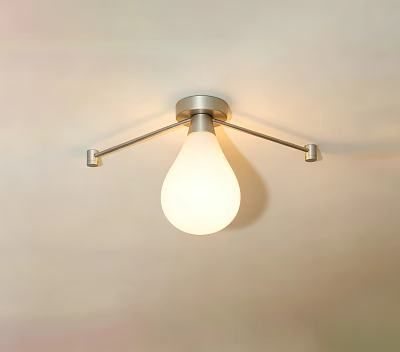 Flush Mount Modern Ceiling Light with White Spherical Bulb and Metal Brackets 3d model