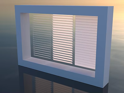 Elegant Modern Window Shutters In Blue Framed Window With Natural Light View 3d model