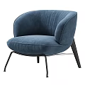 Blue Velvet Single Sofa With Curved Backrest And Black Metal Legs Modern Design