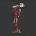 Red Mechanical Warrior Robot With Backpack Weapon And Shiny Metallic Armor Details 3d model