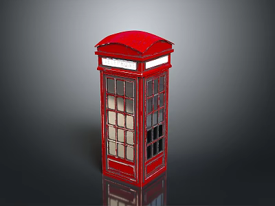 Classic Red Telephone Booth Design With Glass Windows And White Frame 3d model