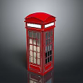 Classic Red Telephone Booth Design With Glass Windows And White Frame
